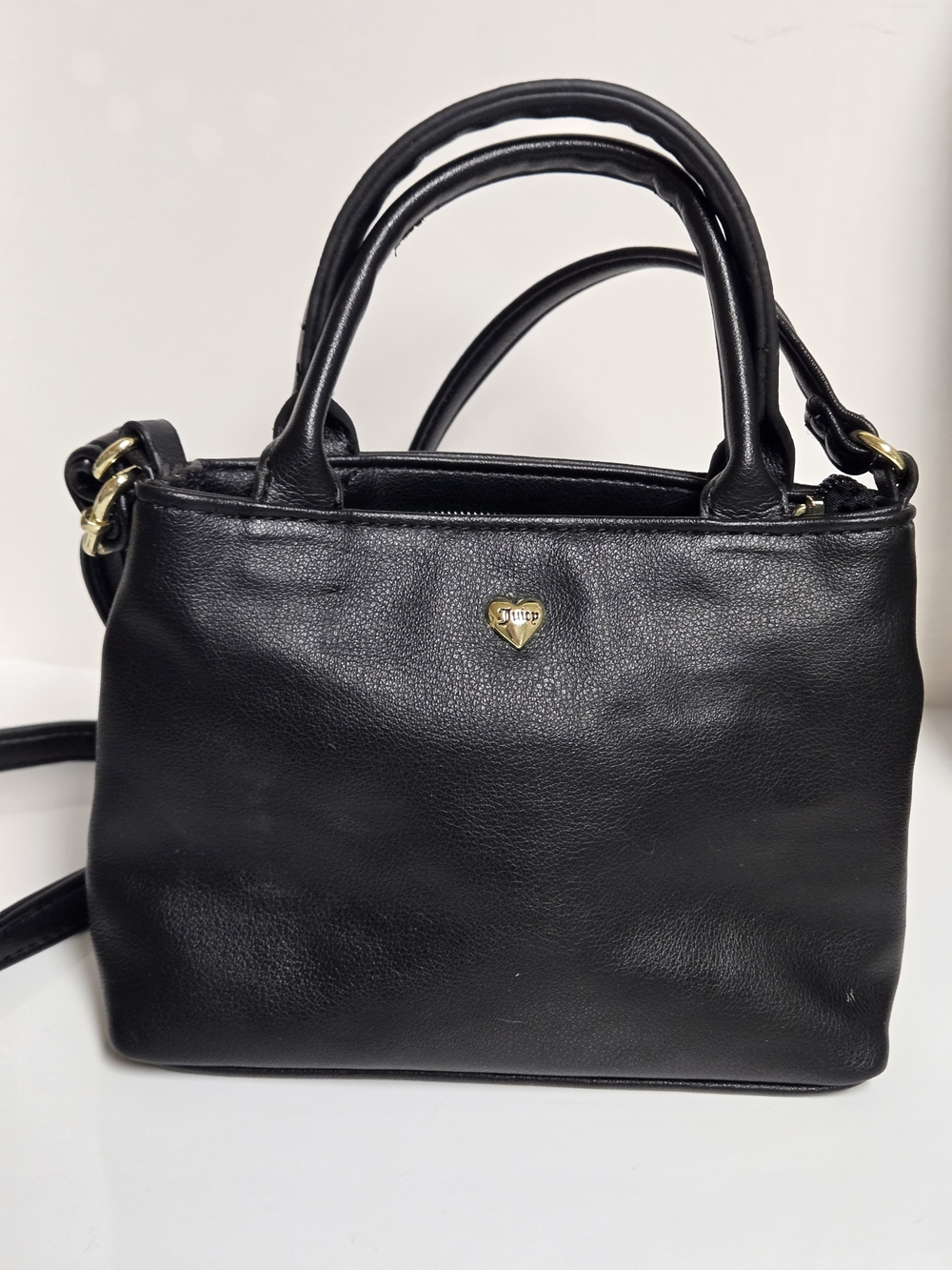 Juicy Couture Black Leather Heart-Emblem Satchel